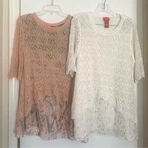 Lot (2) Romantic Ethereal Fairy Tunic Blouse Crochet Overlay V Cristina Sz M